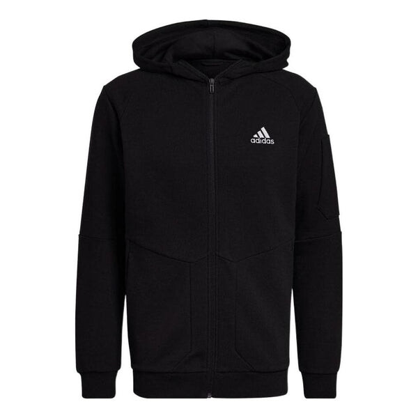 

Куртка Men's adidas Zipper Logo Solid Color Hooded Jacket Japanese Version Black, черный