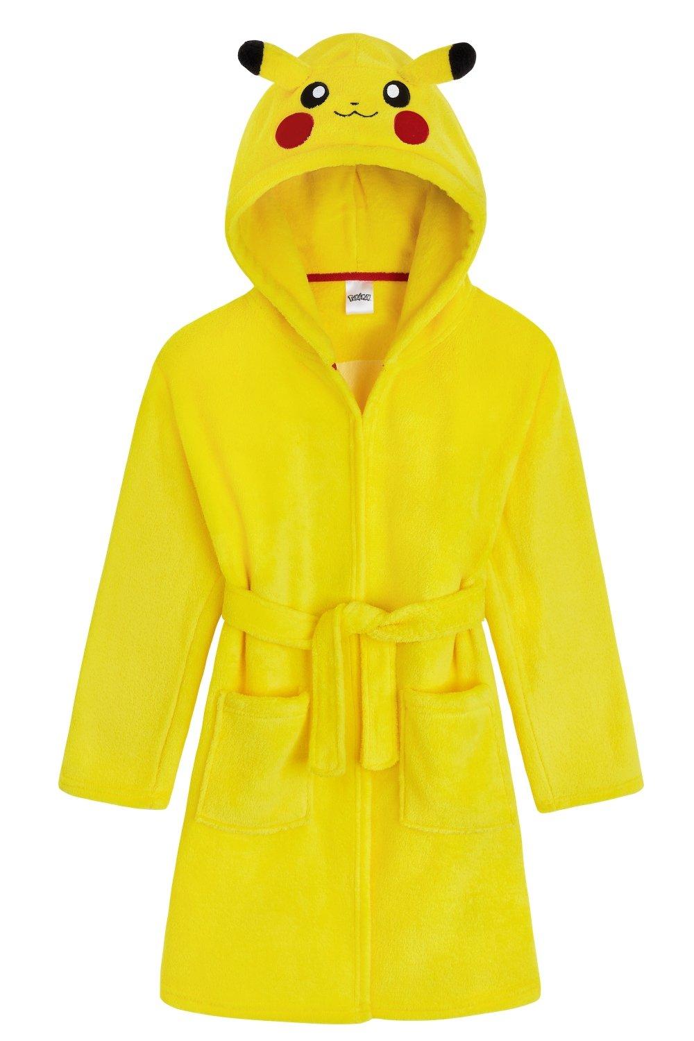 Пышный халат с капюшоном Pokemon, желтый значки пикачу для девочки