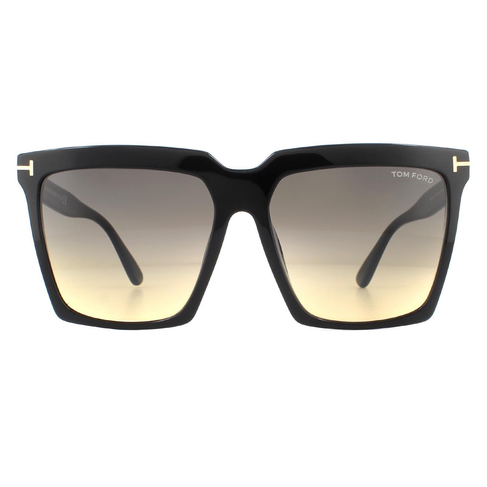 цена Квадратные блестящие черные серые дымчатые солнцезащитные очки с градиентом Tom Ford, черный