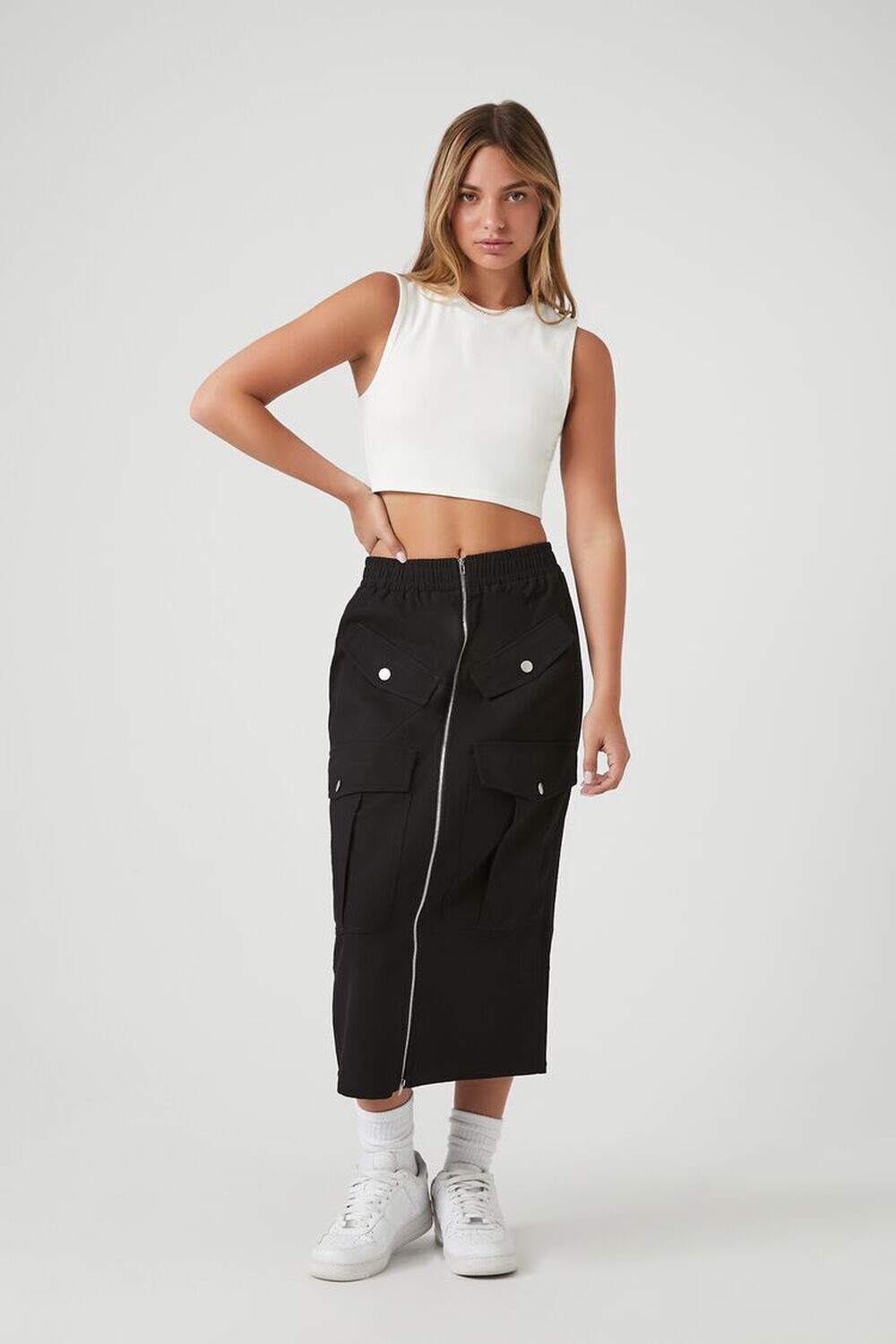 

Юбка-миди карго на молнии спереди Forever 21, черный