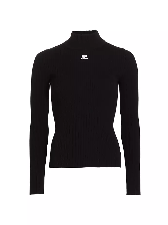 

Топ с высоким воротником ребристой вязки Re-Edition Courreges, черный