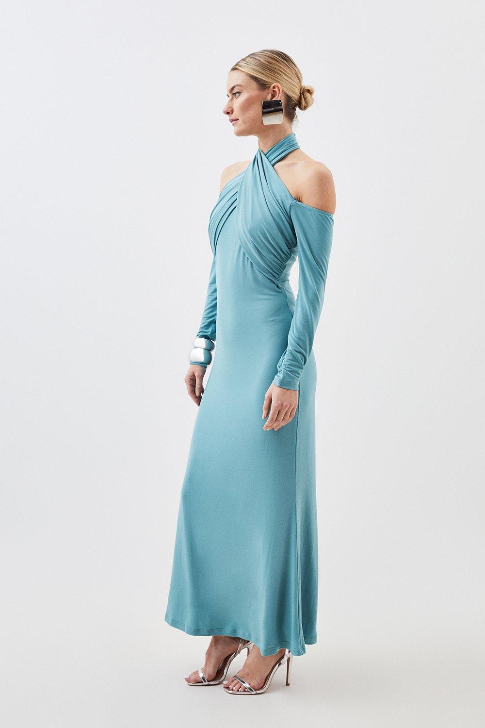 Платье мидакси из крепа с драпировкой Petite Karen Millen, синий