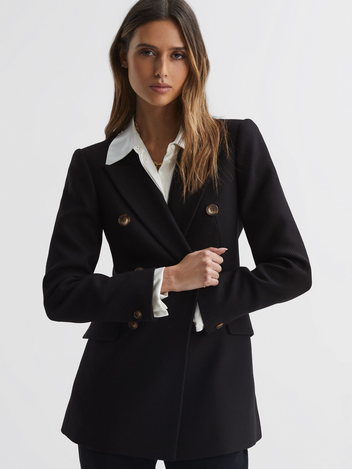 

Двубортный шерстяной пиджак Petite Laura Reiss, черный