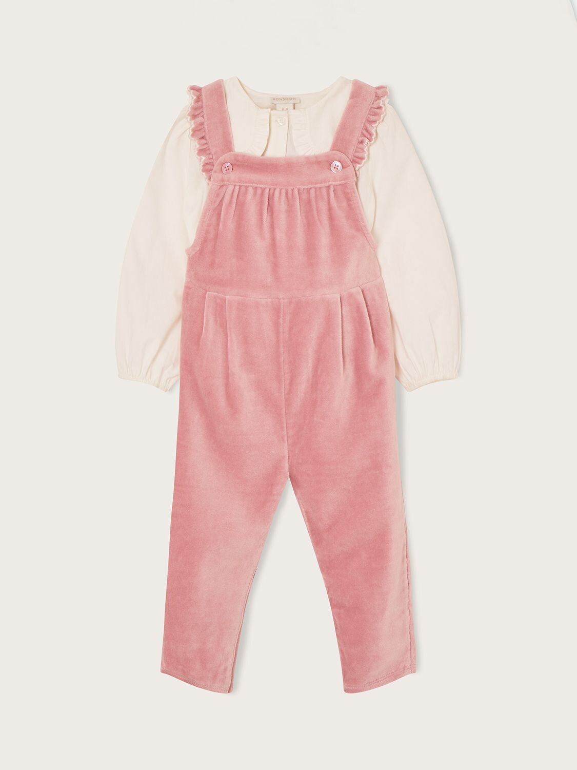 

Комплект из хлопкового велюрового комбинезона и блузки Monsoon Baby, розовый