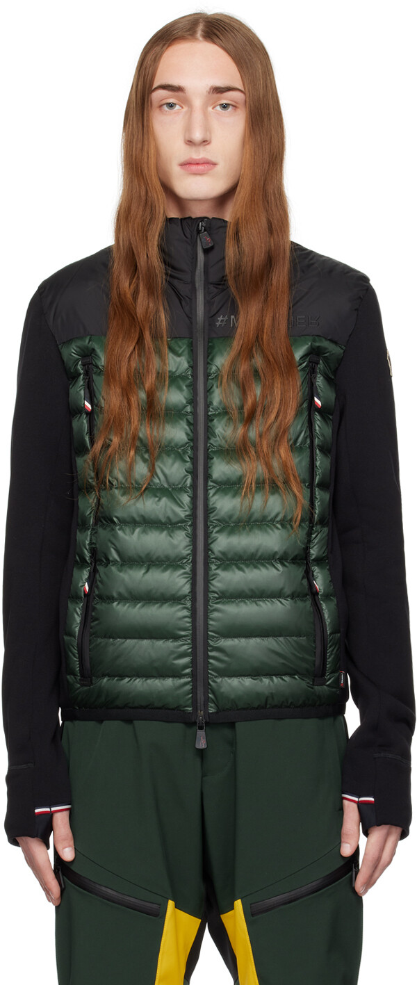 

Moncler Grenoble Черно-зеленый пуховик со вставками, Черный, Moncler Grenoble Черно-зеленый пуховик со вставками