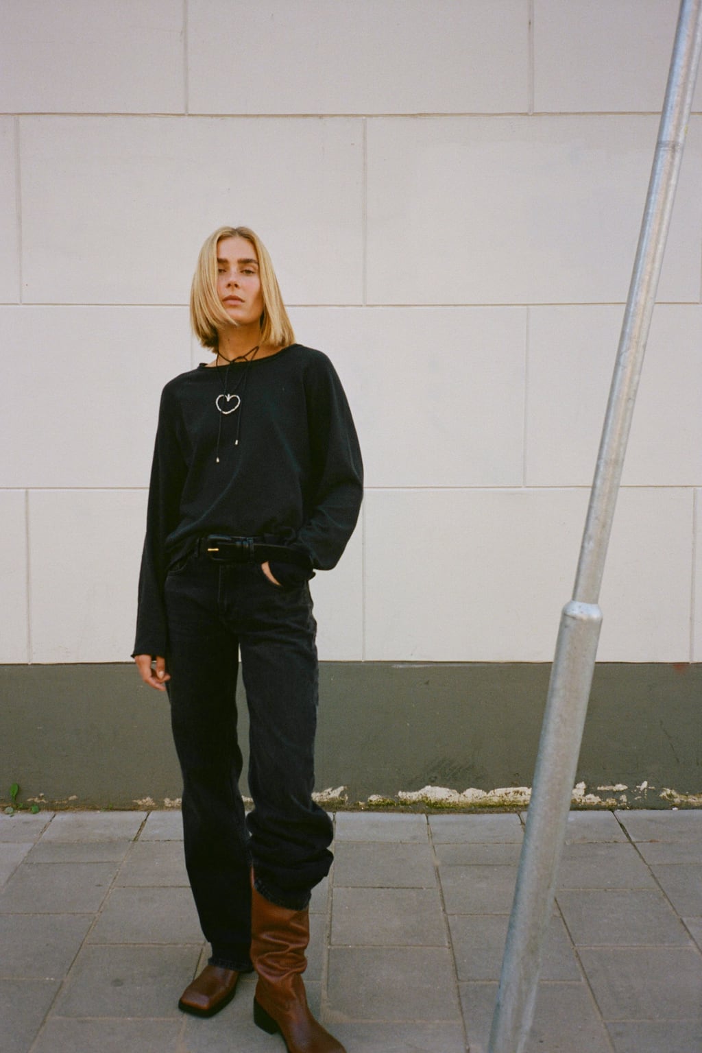 

Трикотажная футболка с длинными рукавами ZARA, черный