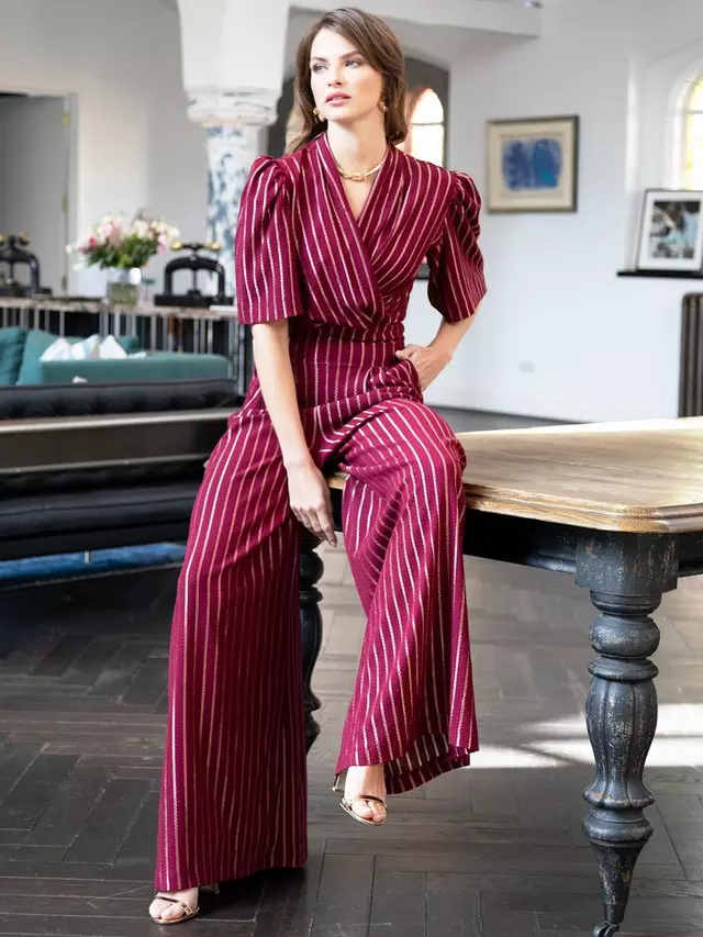 

Комбинезон HotSquash Stripe Wide Leg, цвет wine
