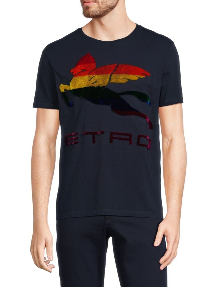 

Футболка с круглым вырезом и вышитым логотипом Etro, синий