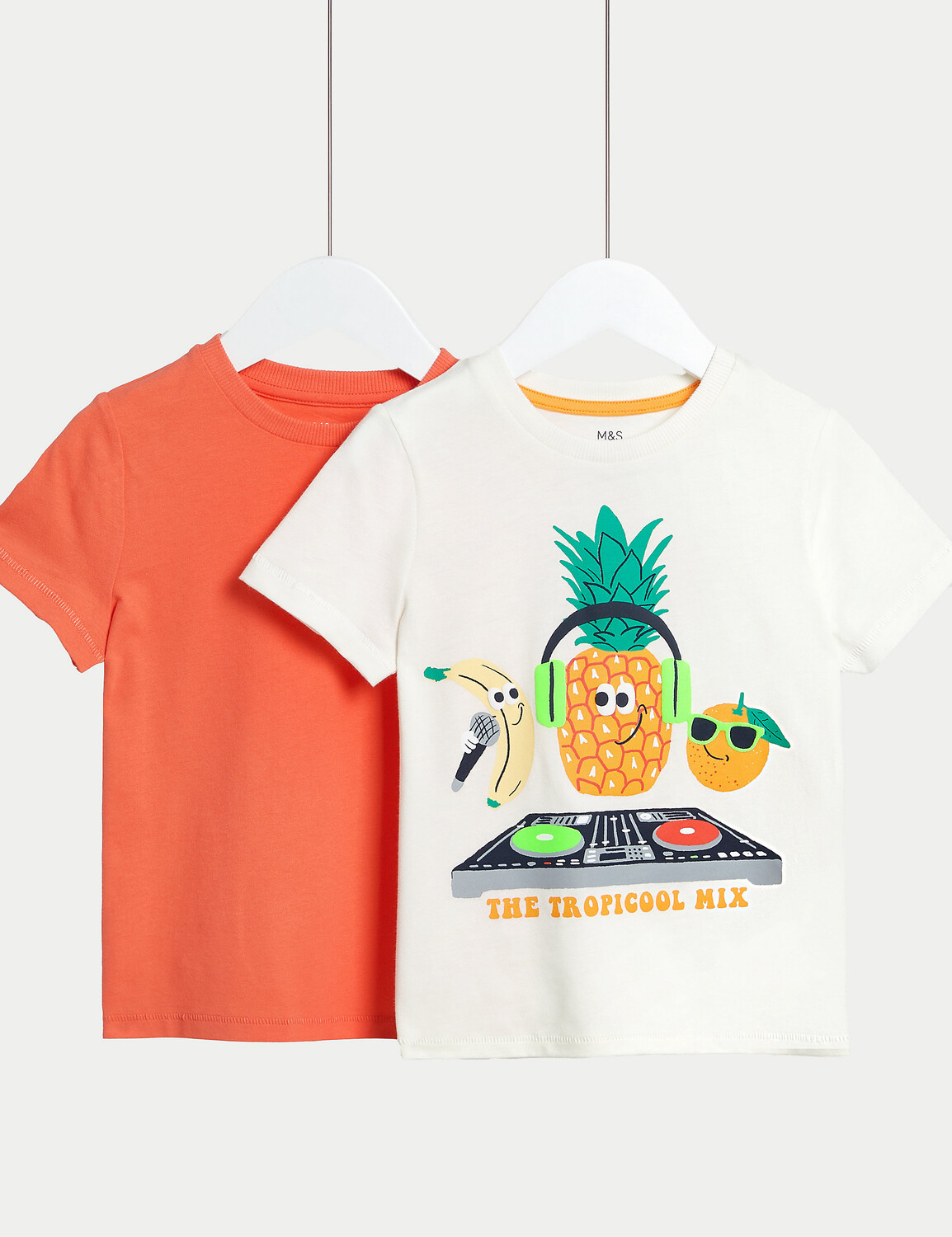 

2 пары однотонных футболок из чистого хлопка с ананасами (2–8 лет) Marks & Spencer