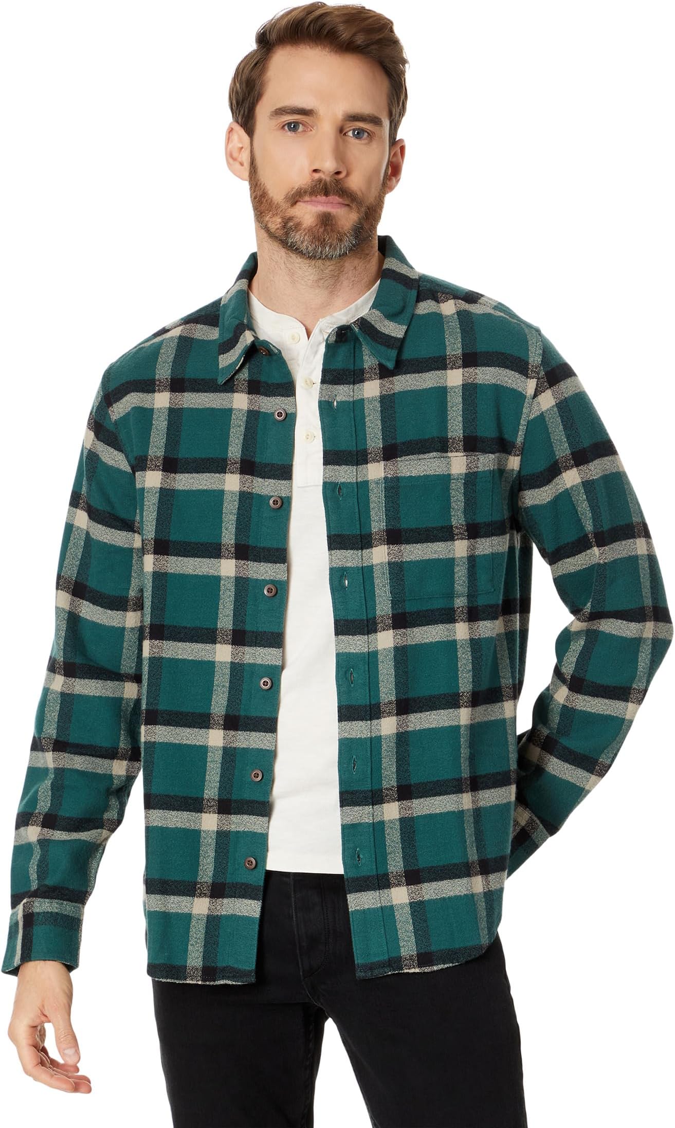 Куртка Heathered Easy Long-Sleeve Shirt in Plaid Madewell, цвет Midnight Green