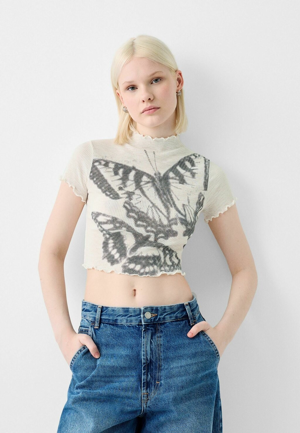 

Футболка с принтом SHORT SLEEVE RUSTIC Bershka, цвет white