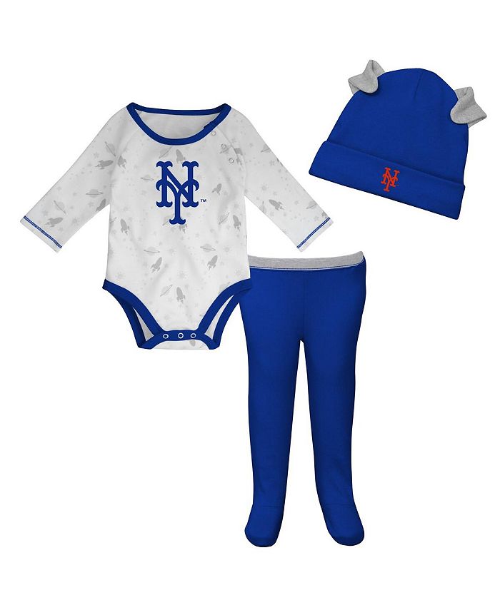 Комплект из боди New York Mets Dream Team, шляпы и брюк на ножках для новорожденных Outerstuff, синий мужская белая атласная университетская куртка с длинными кнопками new york mets city collection mitchell