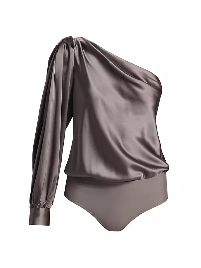 

Боди Violette на одно плечо с драпировкой Cami Nyc, цвет fog