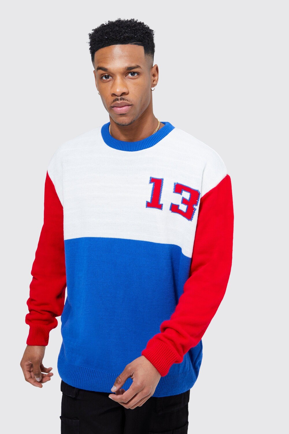 

Трикотажный джемпер оверсайз colourblock 13 Boohoo, синий