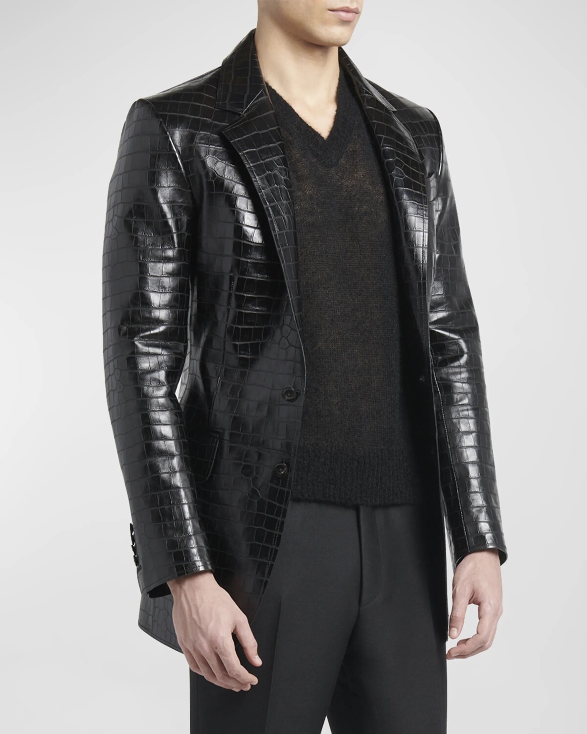 

Мужской кожаный пиджак с крокодиловым принтом TOM FORD, цвет Black