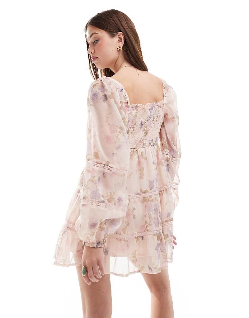 

Корсетное мини-платье Miss Selfridge из легкого шифона с цветочным принтом