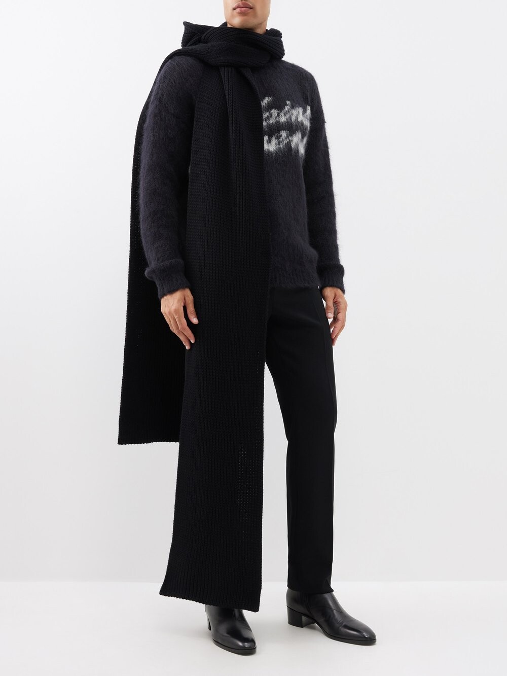 

Кашемировый шарф ребристой вязки с капюшоном Saint Laurent, черный