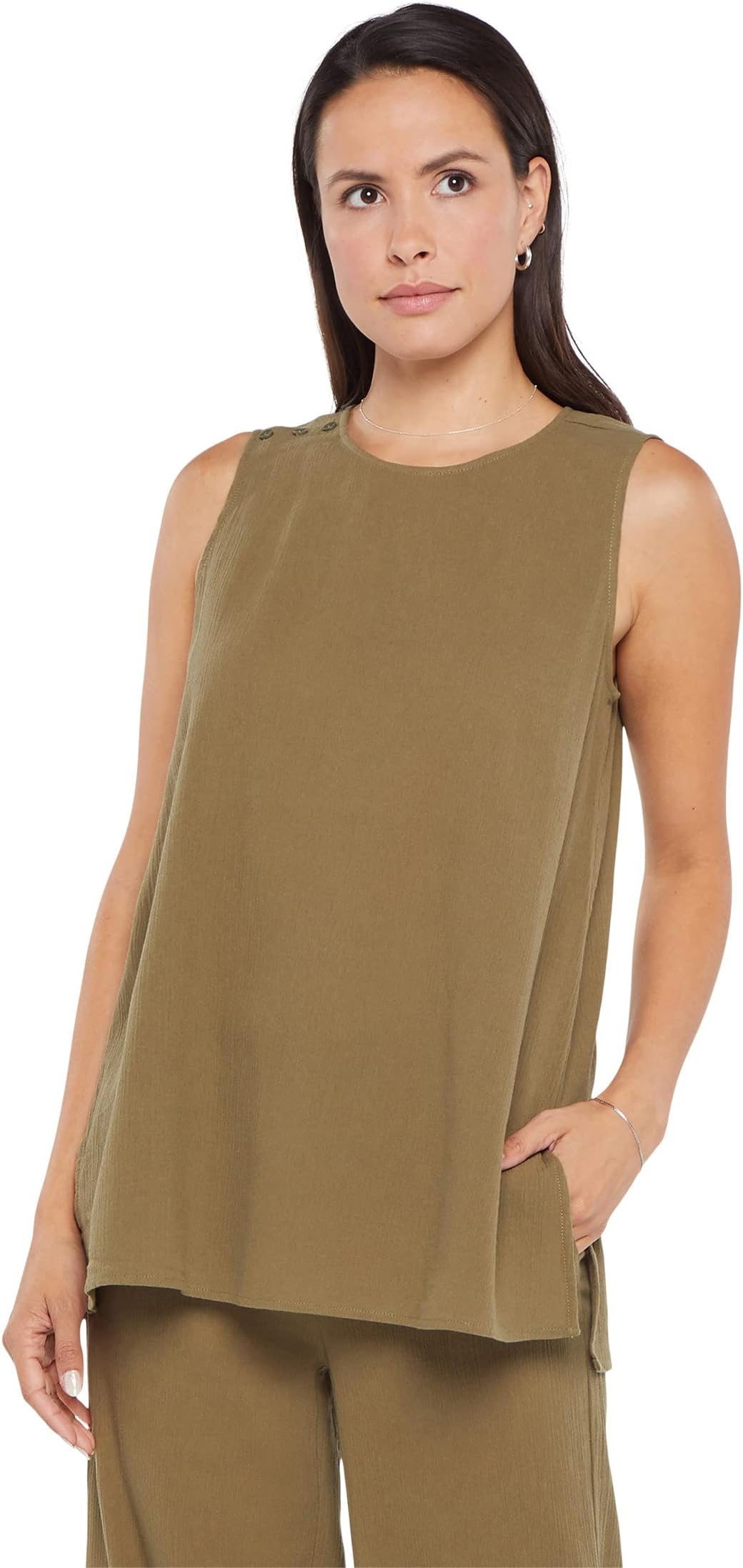 

Топ NYDJ Gauze Sleeveless Tunic, цвет Moss