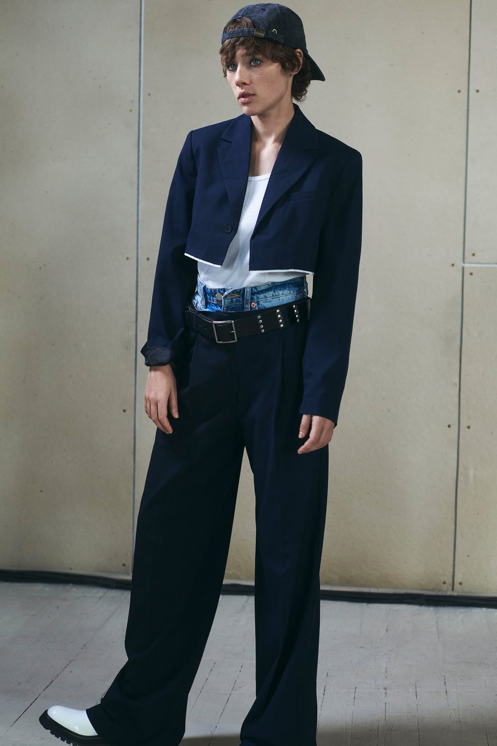 

Полные брюки в тонкую полоску ZARA, синий