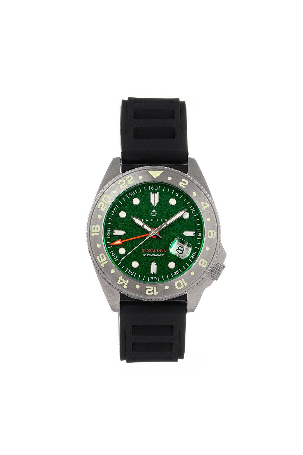 Часы Global Dive с каучуковым ремешком и датой Nautis, зеленый