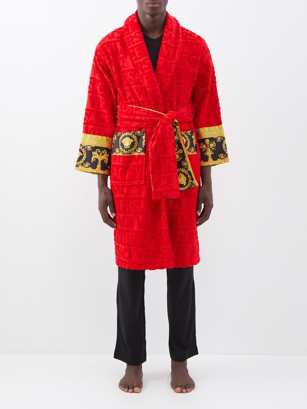 

Халат из жаккардового хлопка с логотипом i love baroque Versace, красный