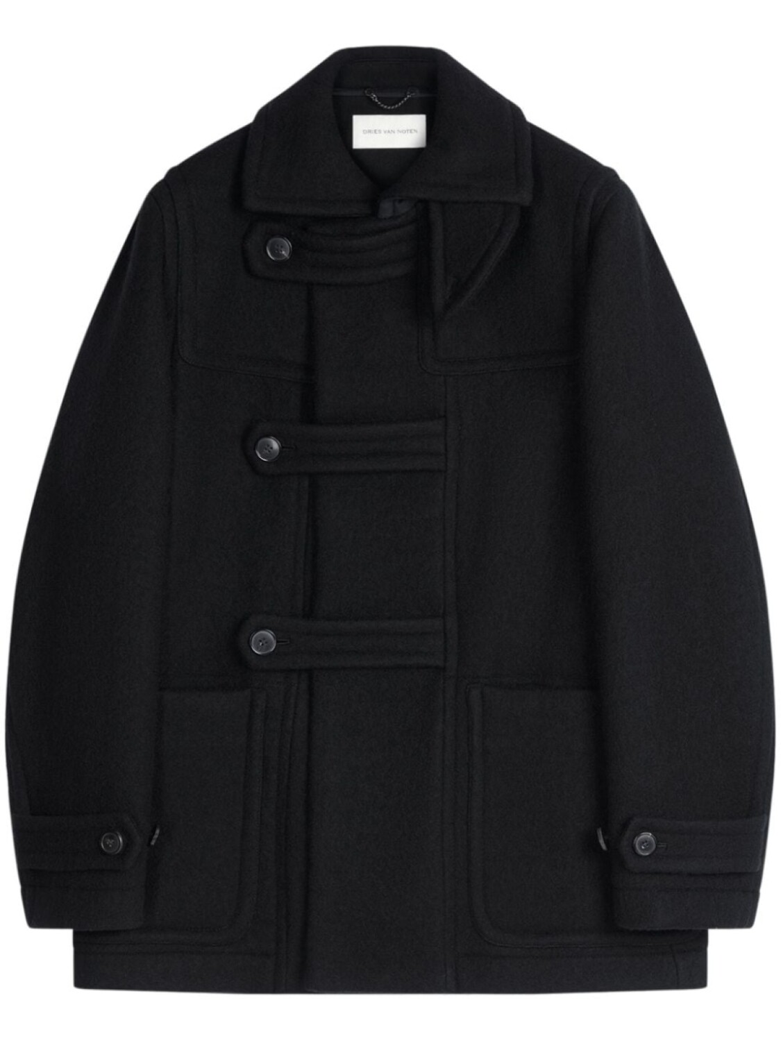 

DRIES VAN NOTEN укороченный дафлкот из вирджинской шерсти, черный