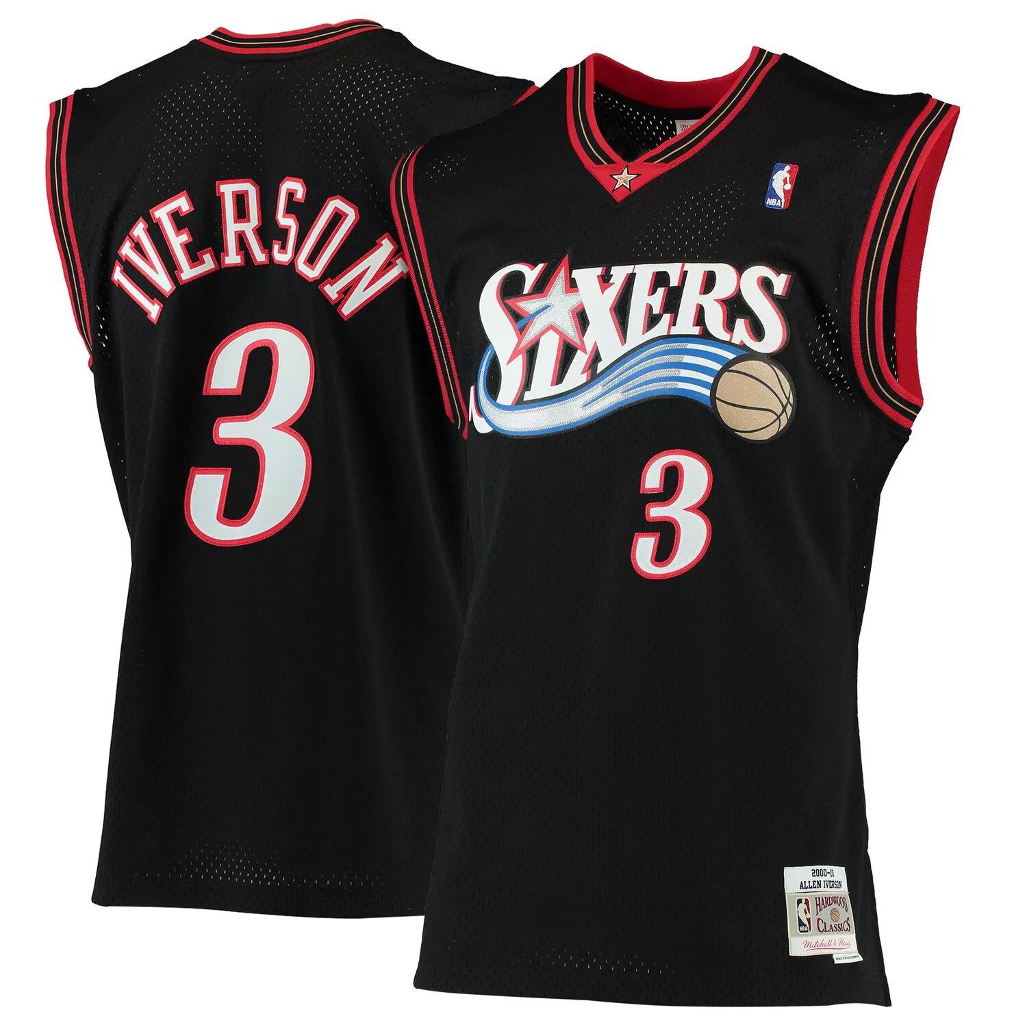 

Мужская черная майка Mitchell & Ness Allen Iverson Philadelphia 76ers 2000-01 Hardwood Classics Swingman, Черный