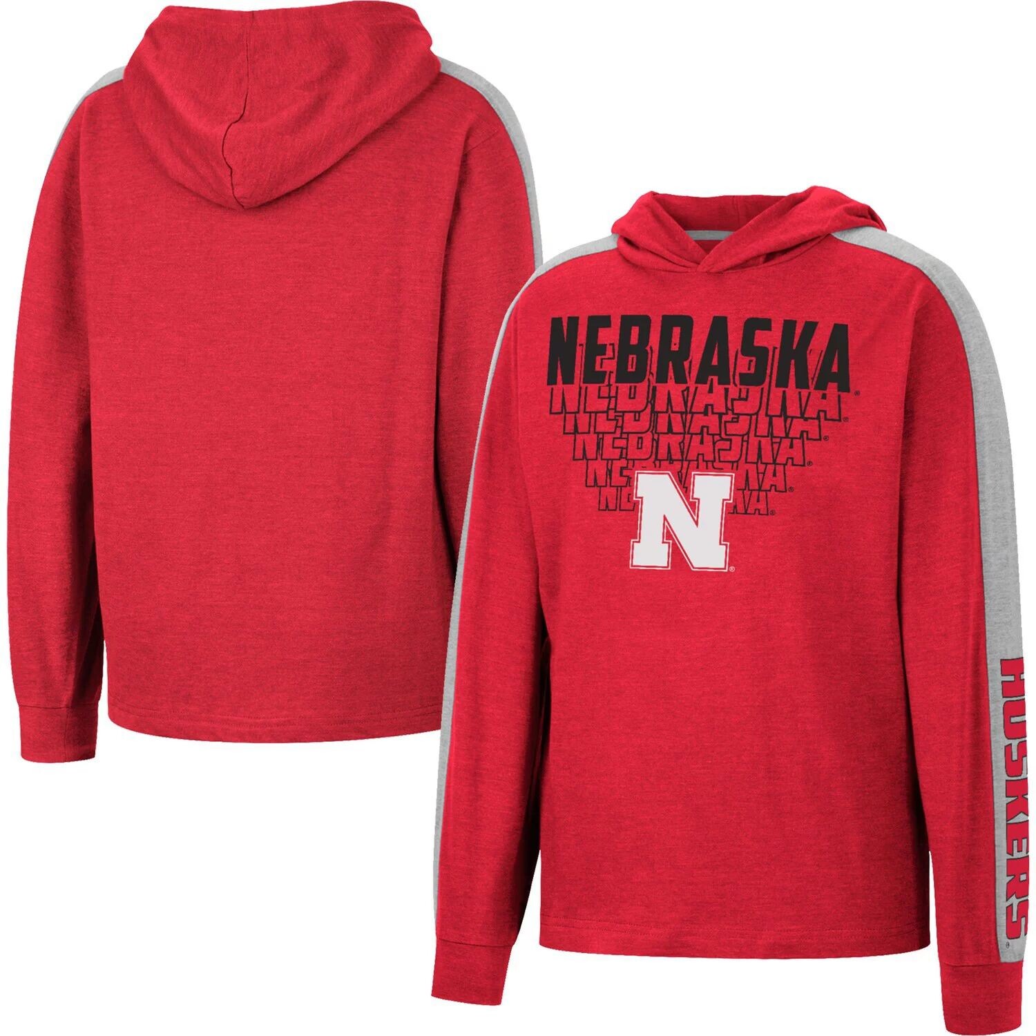 

Молодежная футболка Colosseum Heathered Scarlet Nebraska Huskers Wind Changes с капюшоном реглан Colosseum