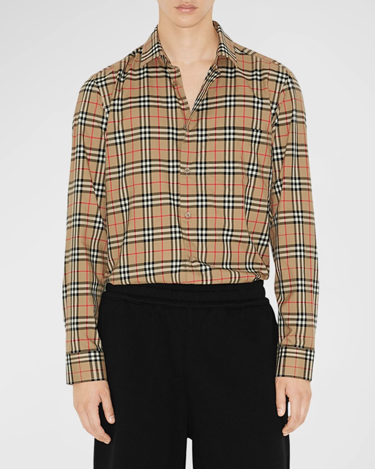 

Мужская рубашка из поплина в клетку Simson Burberry, цвет Archive Beige Ip Chk