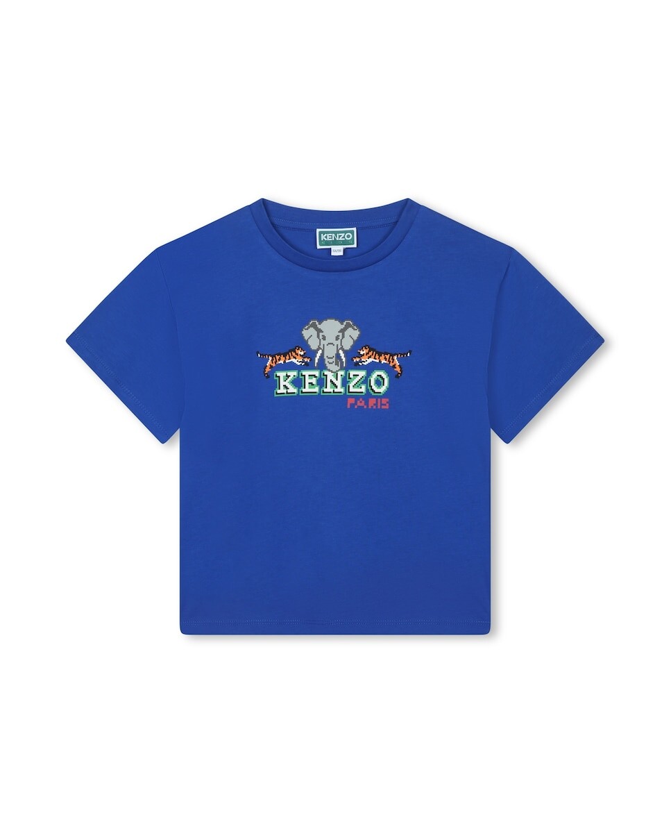 

Футболка для мальчика из 100% хлопка с рисунком спереди Kenzo, индиго