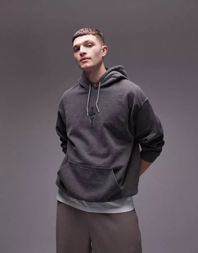 

Черная толстовка оверсайз Topman с вышивкой в ​​виде татуировки в виде кинжала