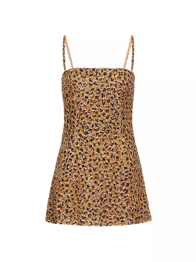 

Короткое платье из органзы с вышивкой Animalier Valentino Garavani, цвет animal print beige