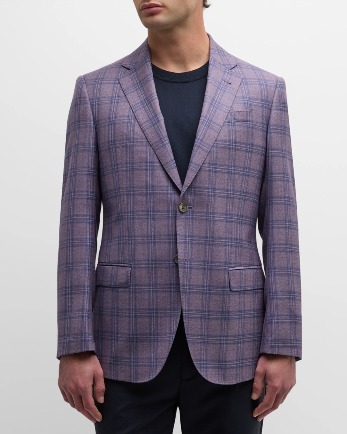 

Мужское спортивное пальто в тон из шерсти в клетку Emporio Armani, цвет Purple
