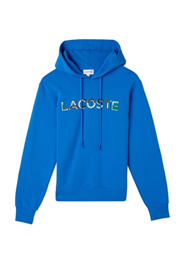

Синяя мужская толстовка с капюшоном и принтом regular fit Lacoste, Синий