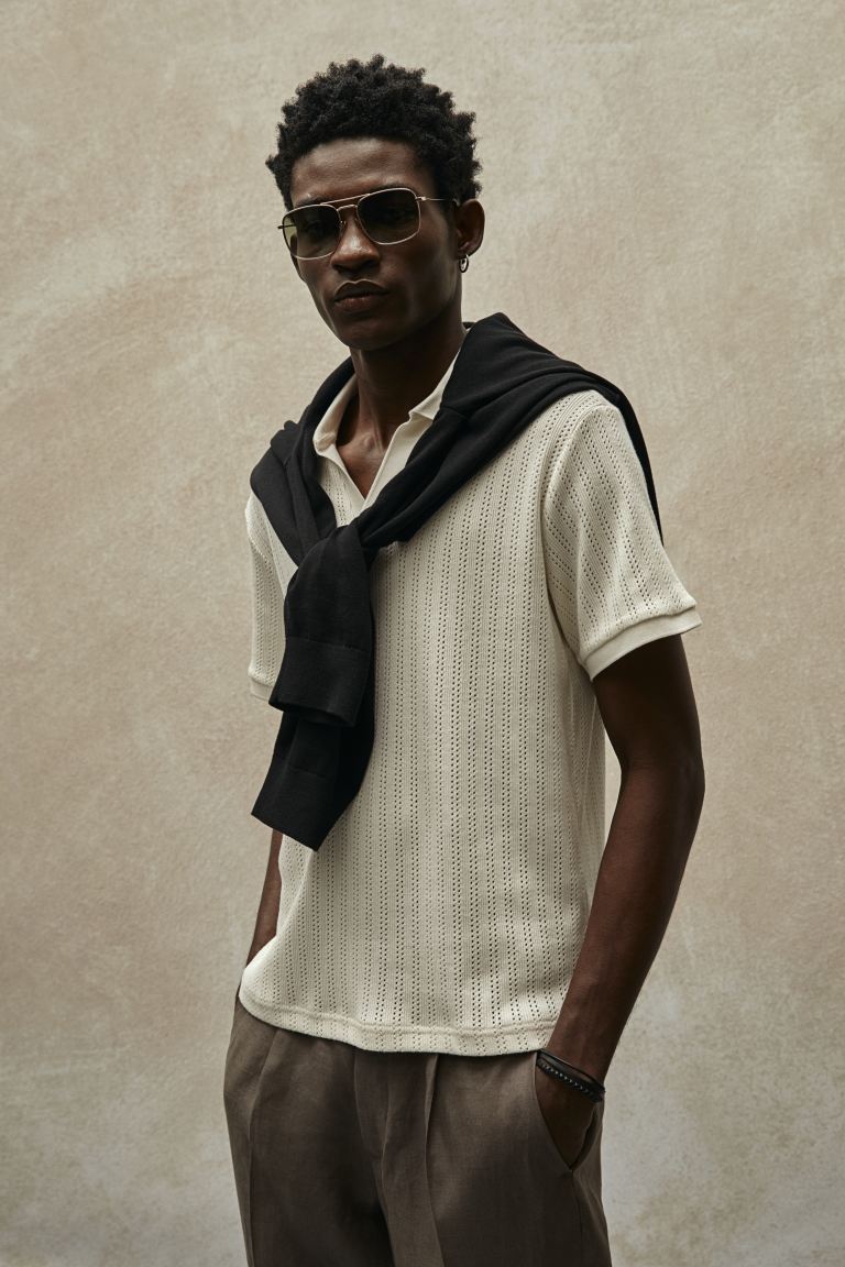 Рубашка-Поло с кружевным узором обычного кроя H&M, бежевый