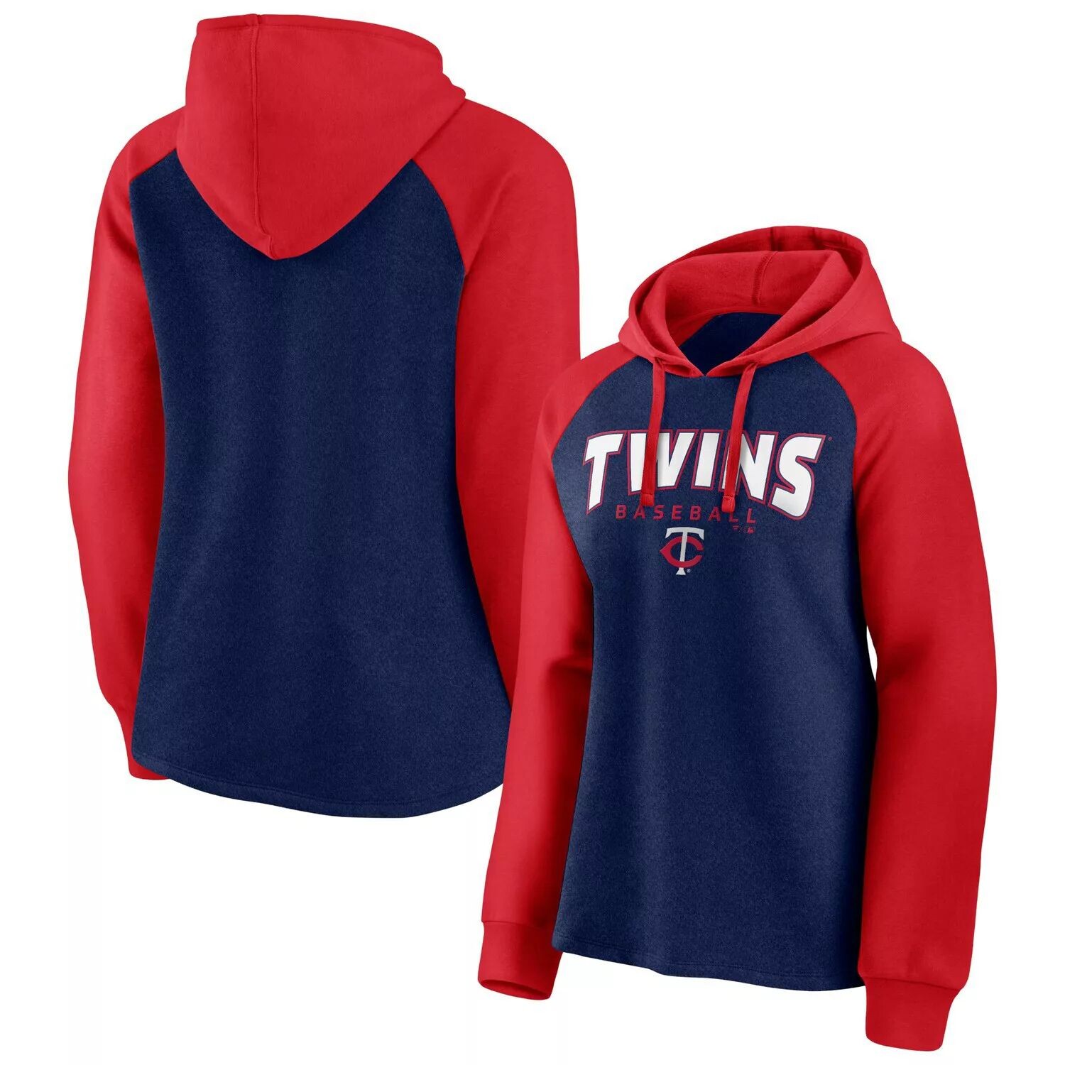 

Женский пуловер с капюшоном Fanatics Branded темно-синий/красный Minnesota Twins Recharged реглан Fanatics