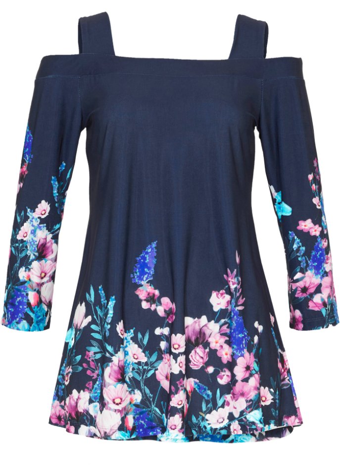 Рубашка с открытыми плечами и цветочным принтом Bpc Selection Premium, синий