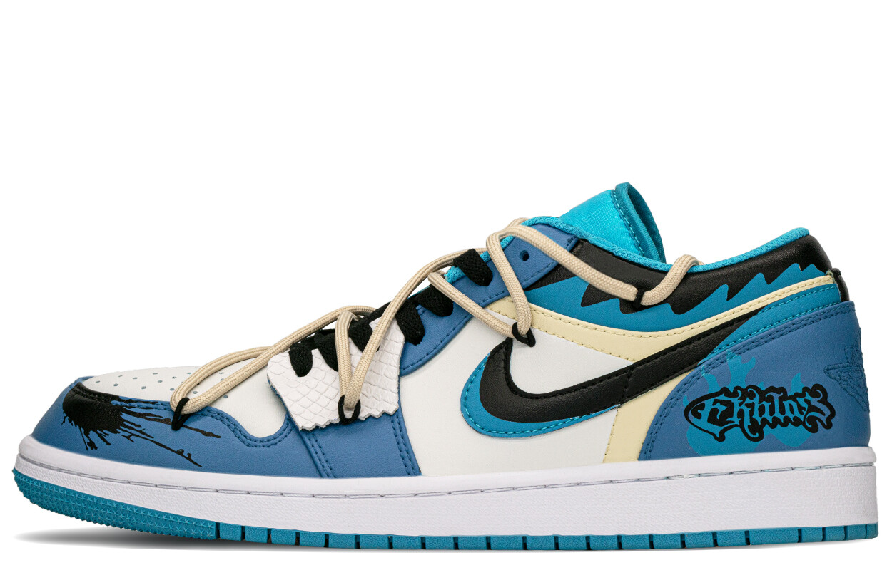 

Кроссовки Air Jordan 1 Vintage Basketball Shoes Men Low-top Black/Blue, синий/черный