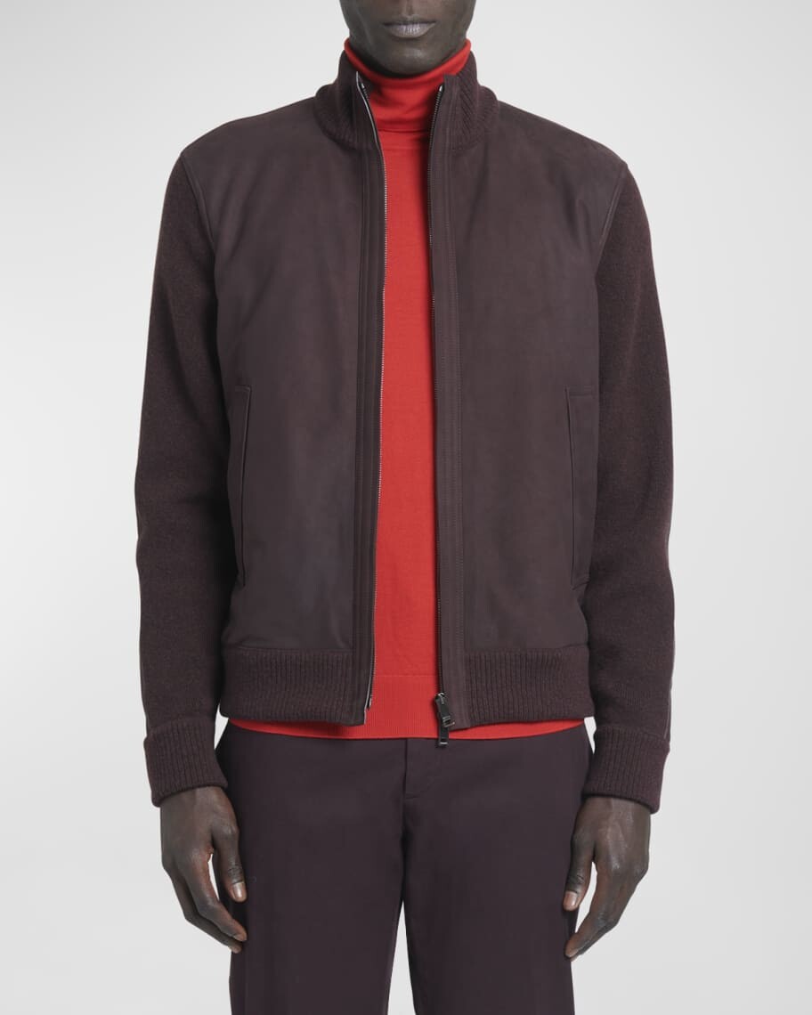

Мужская вязаная куртка-блузон из нубука ZEGNA, Серый