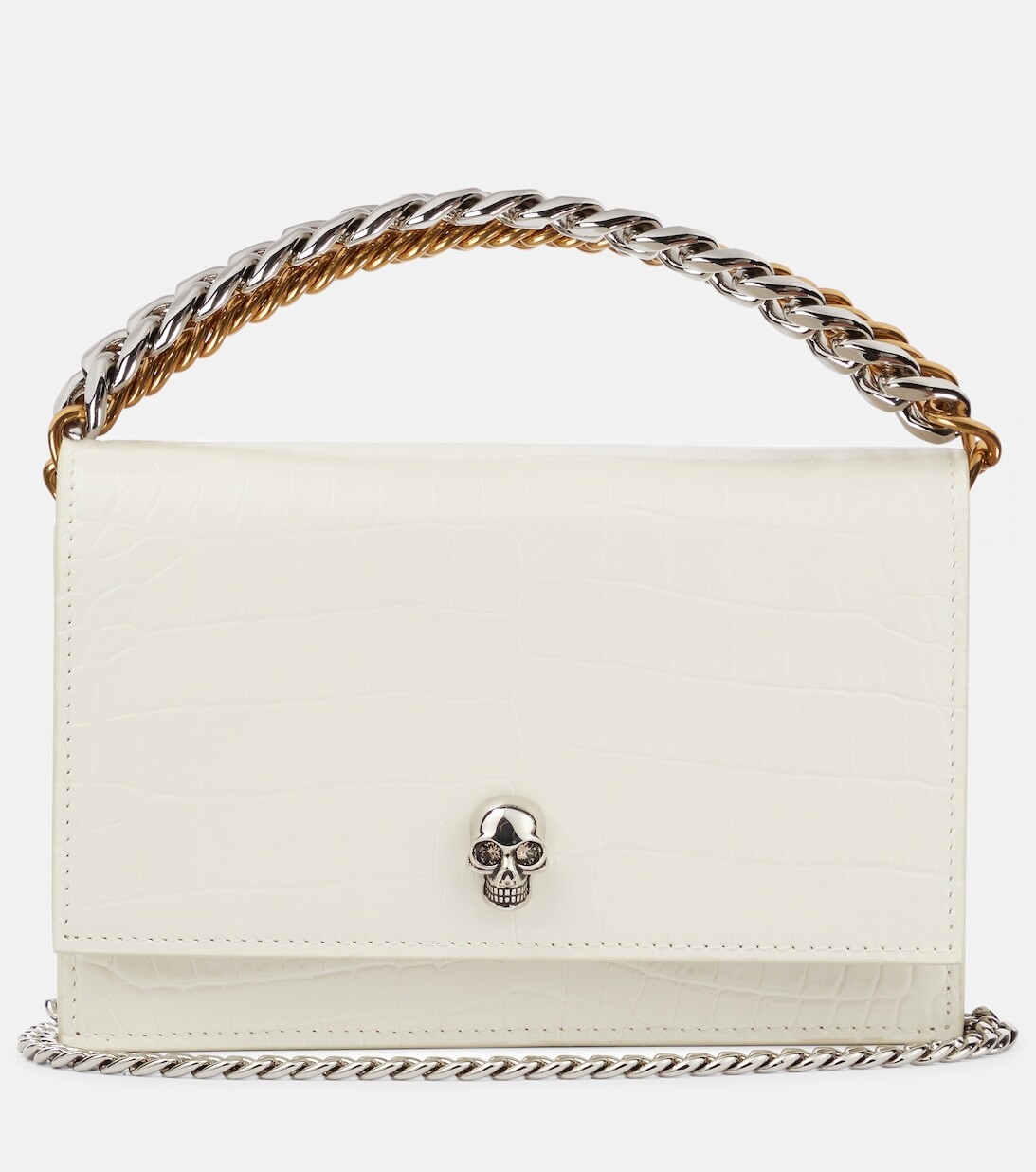 

Маленькая сумка через плечо Skull с цепочками Alexander McQueen, белый