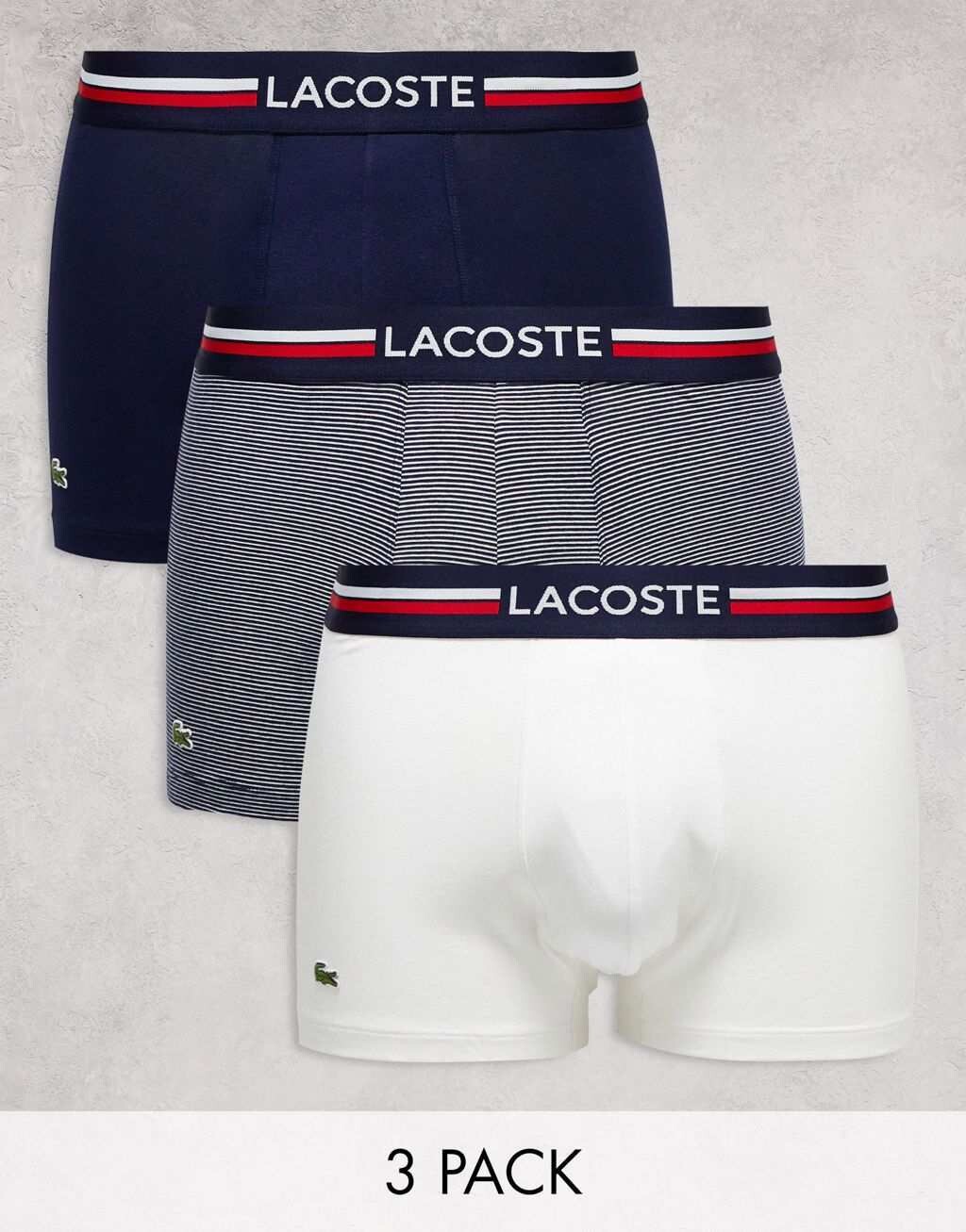 

Набор из трех плавок Lacoste Essentials разноцветных с полосатым принтом
