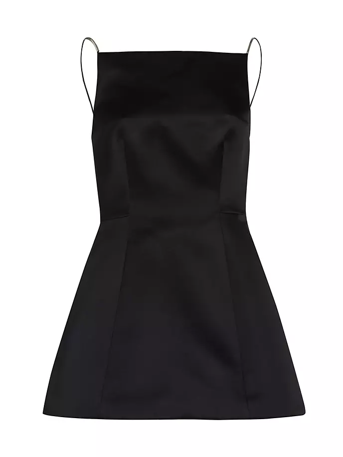 Расклешенное шелковое мини-платье с вырезом «лодочкой» Brandon Maxwell, черный