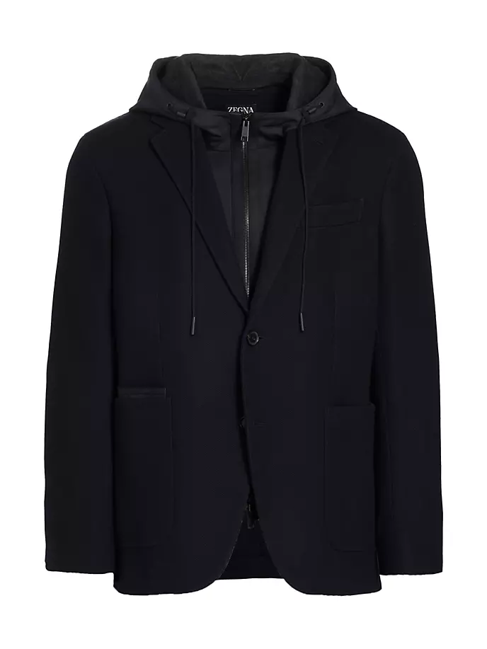 

Шерстяно-хлопковая куртка-комбинезон с капюшоном Zegna, темно-синий