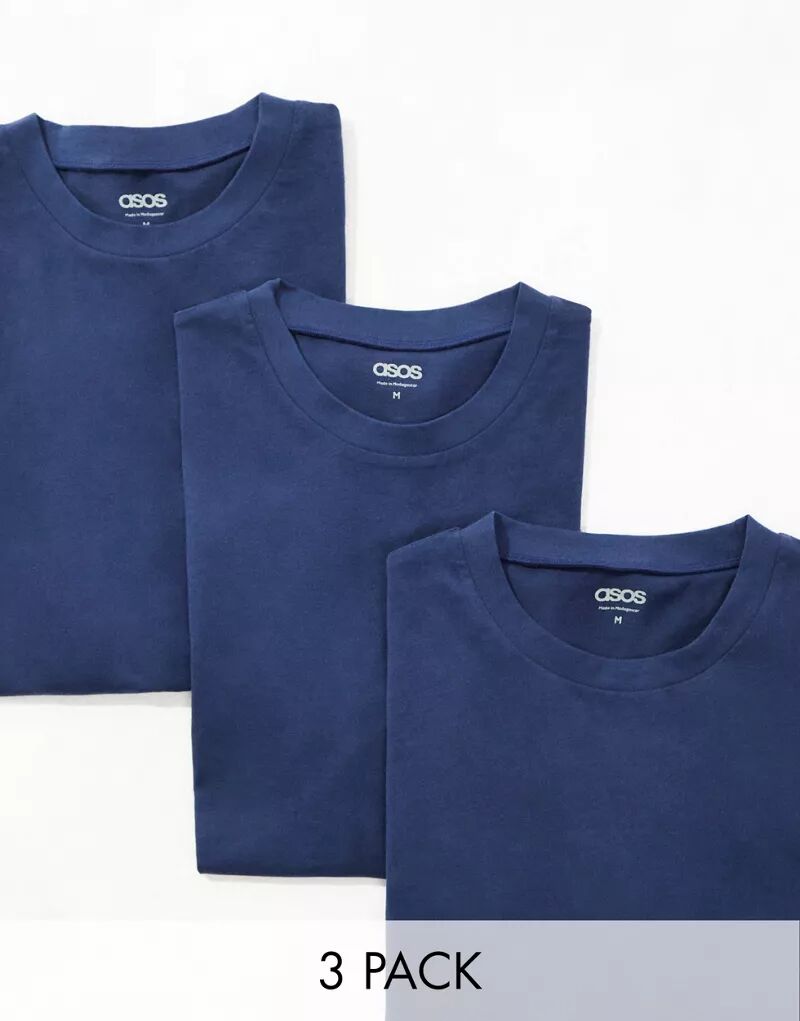 Набор из трех темно-синих футболок ASOS