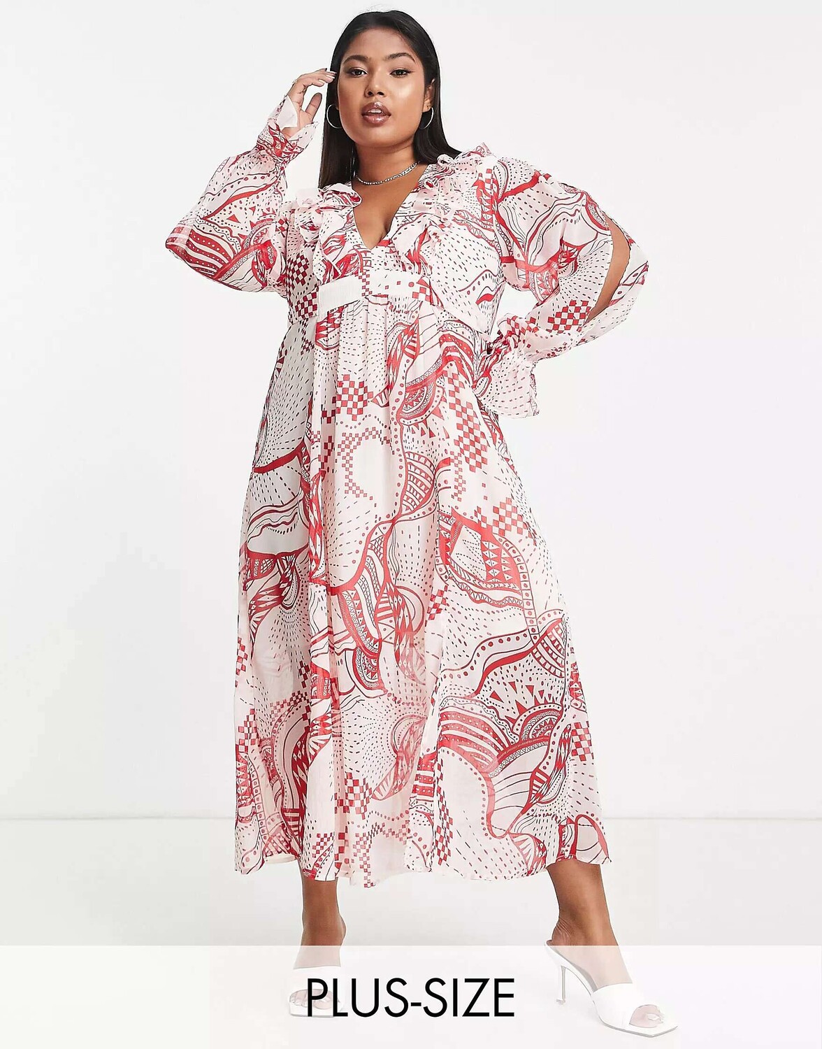 

Красное платье миди с рюшами River Island, Красный