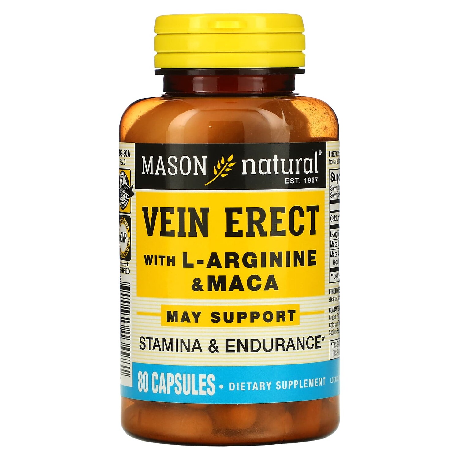 

Vein Erect, с L-аргинином и мака, 80 капсул, Mason Natural