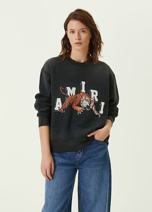 

Черный свитшот с логотипом и тигром Amiri