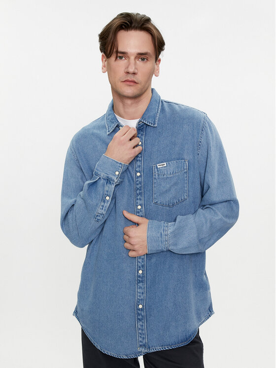 Джинсовая рубашка обычного кроя Wrangler, синий джинсовая рубашка обычного кроя levi s синий