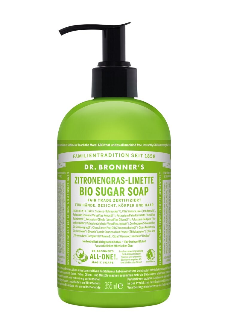 

Гель для душа BIO SUGAR SOAP 355ML Dr. Bronner´S, цвет zitronengras-limette