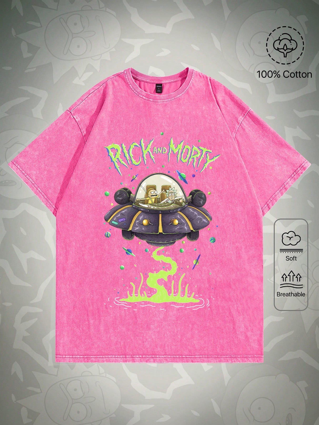 Рик и Морти | ROMWE Мужская футболка с круглым вырезом и принтом букв и мультфильмов, розовый футболка рик и морти 25